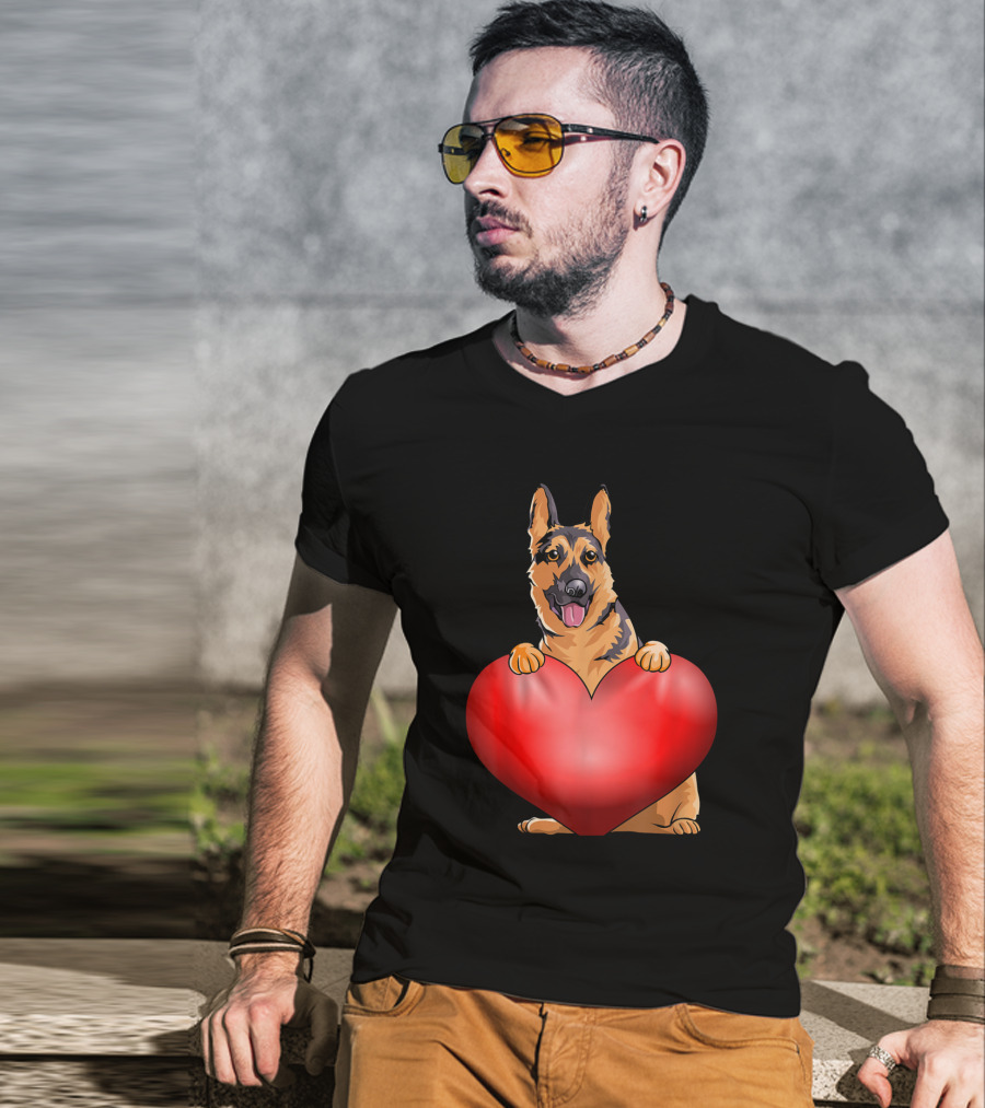 Valentines Day German Shepherd Heart Dog For Women And Men T-Shirt