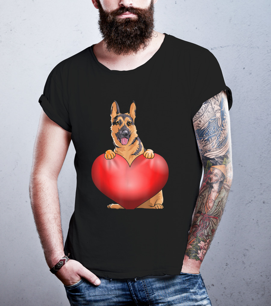 Valentines Day German Shepherd Heart Dog For Women And Men T-Shirt