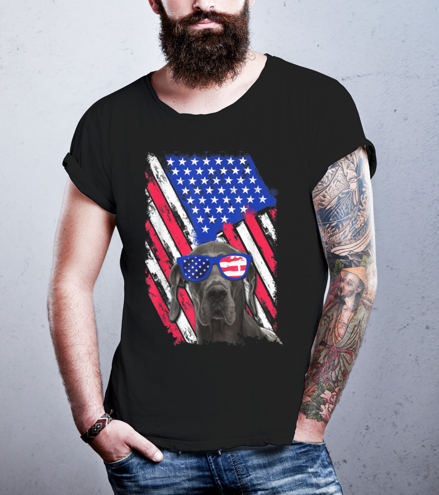 Vintage Distressed Great Dane With American USA Flag Sunglasses T-Shirt