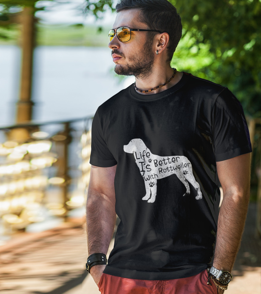 Vintage Life Is Better With Rottweiler Dog Funny Puppy Lover T-Shirt