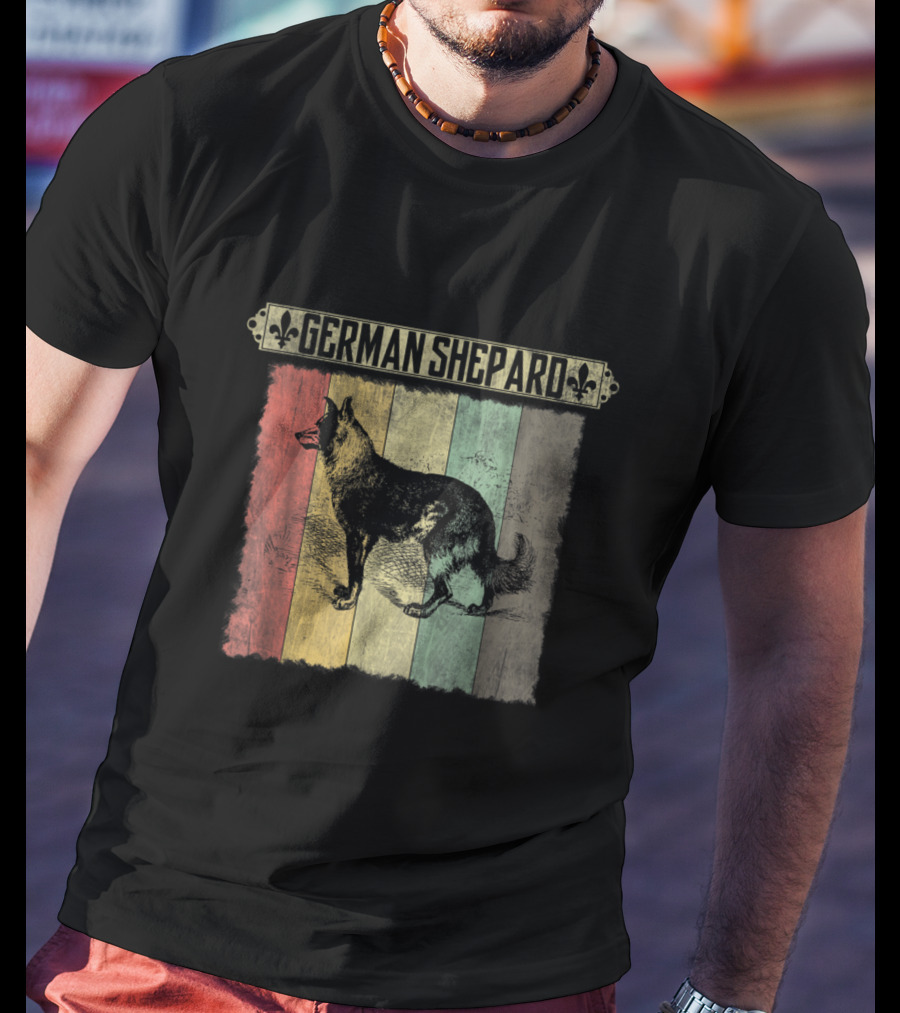 German Shepard Vintage Retro Distressed Style With Colorful Stripes T-Shirt