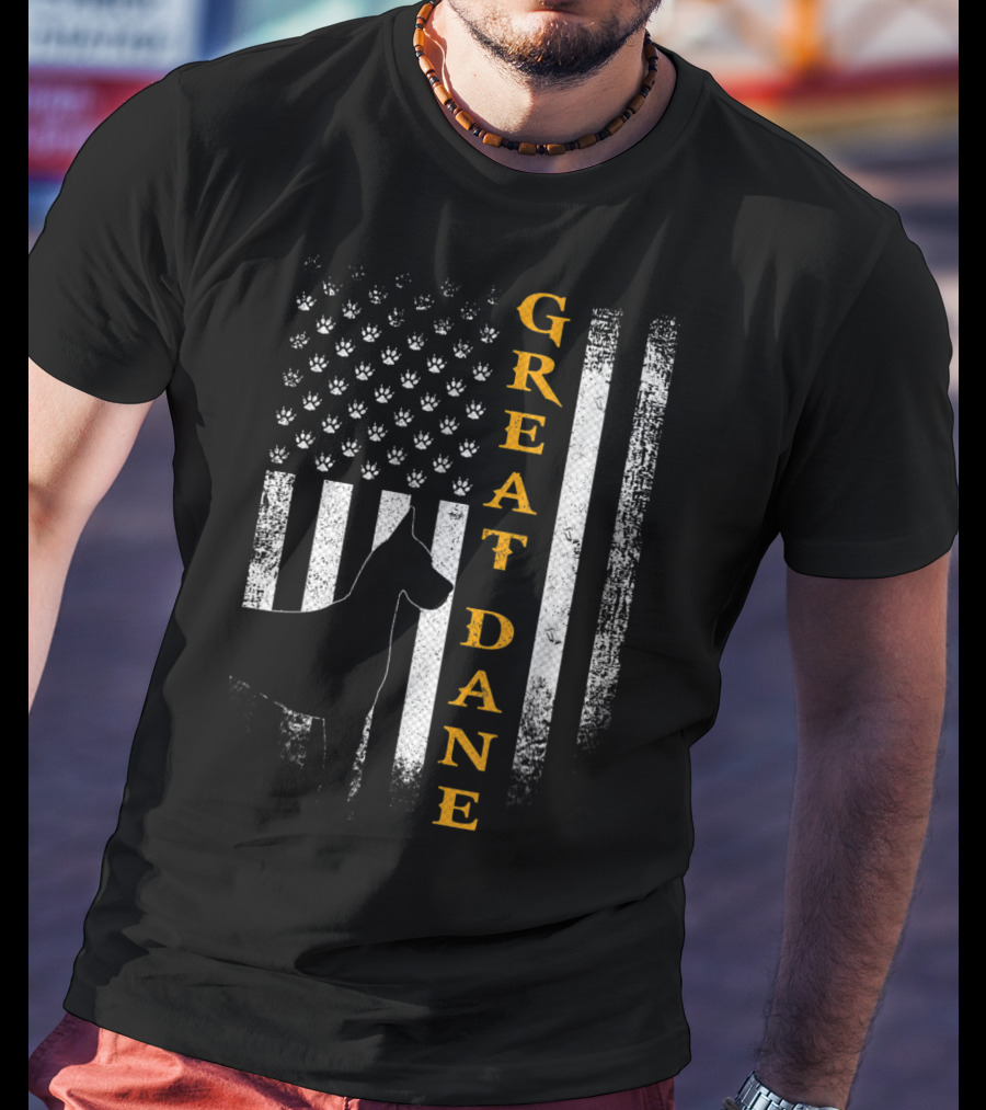 Great Dane American Flag Paw Print Vintage USA Dog T-Shirt