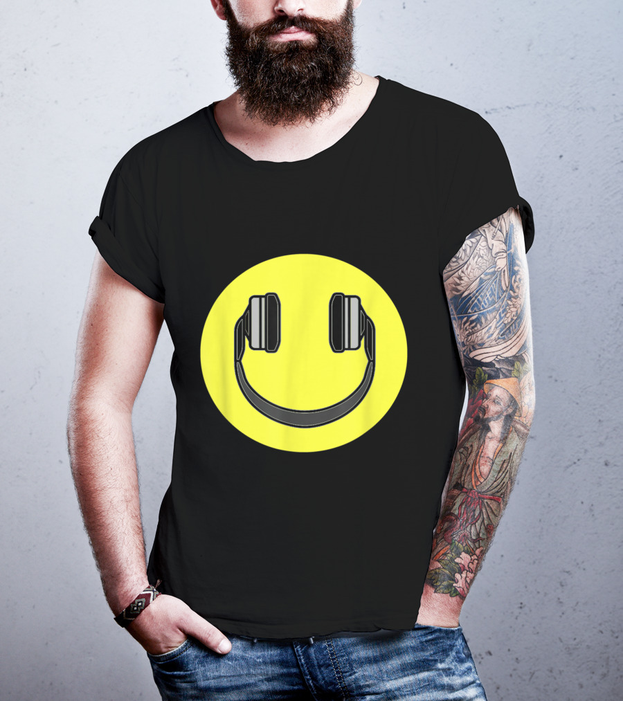 Club Smiley Techno Music DJ Headphone Face T-Shirt