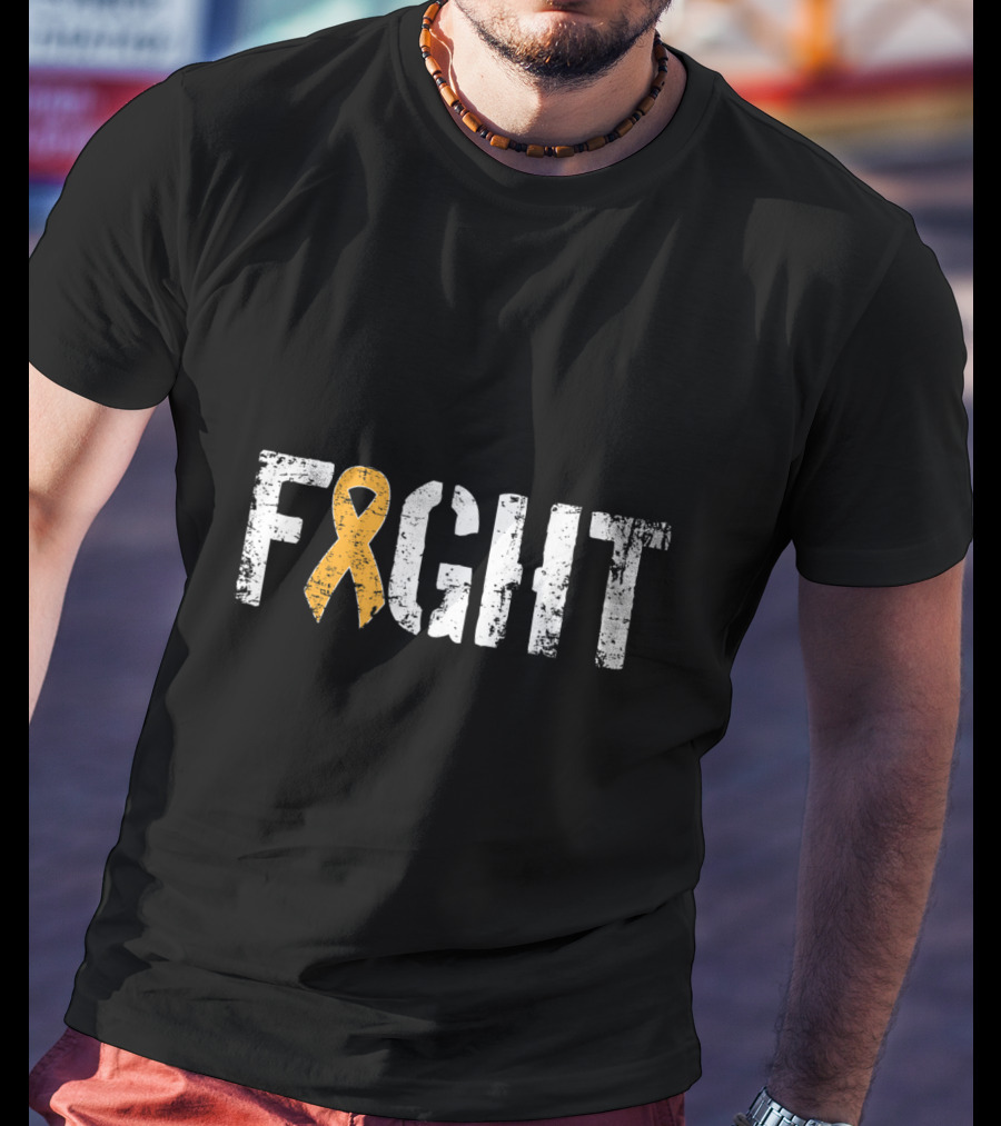 Fight Leukemia Cancer Awareness Ribbon In Military T-Shirt