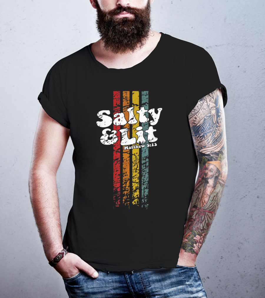 Salty And Lit Matthew 5:13 Funny Christian Retro Stripes T-Shirt