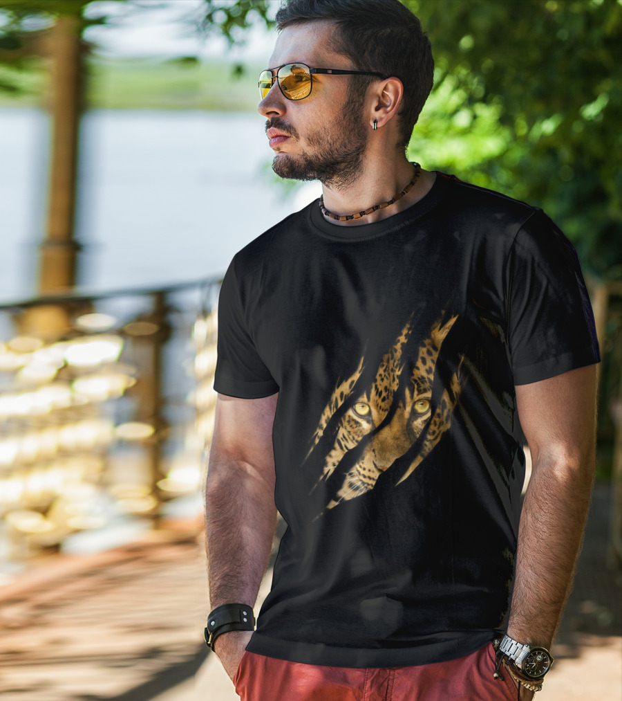 Leopard Cheetah Tiger Leopard Face Lion Cat Scratch Eyes T-Shirt