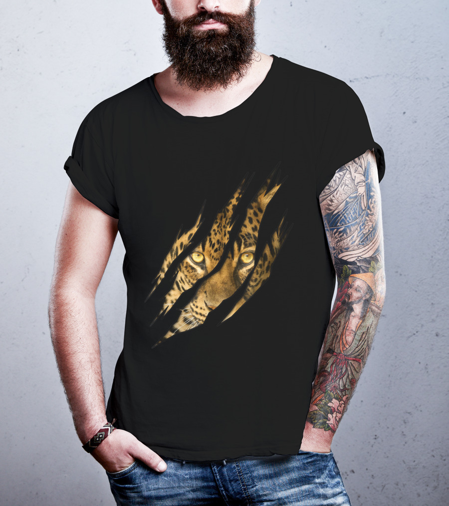 Leopard Cheetah Tiger Leopard Face Lion Cat Scratch Eyes T-Shirt