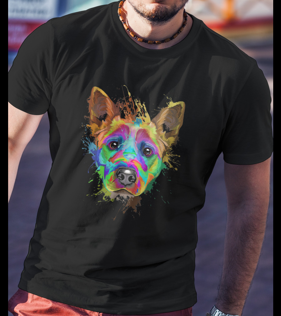 Vibrant Splash Art Blue Heeler Cattle T-Shirt