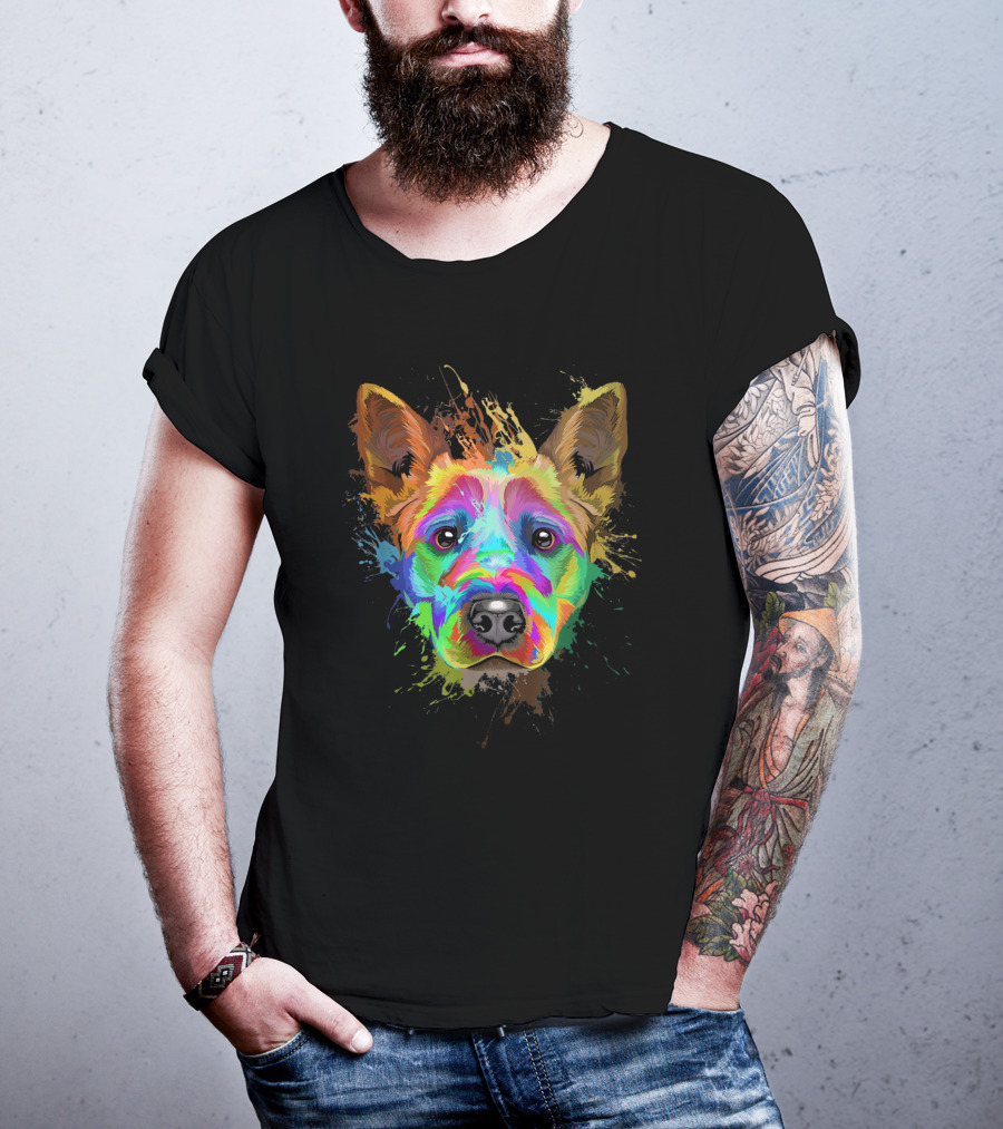 Vibrant Splash Art Blue Heeler Cattle T-Shirt