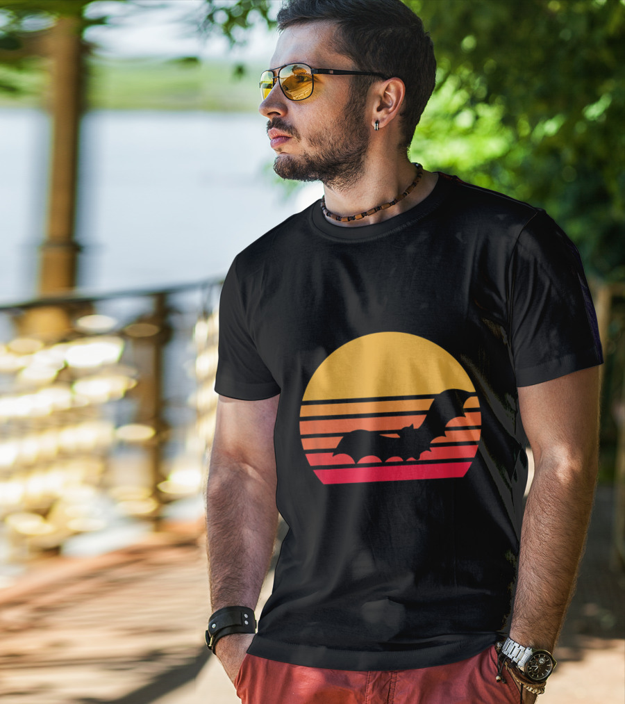 Vintage Sunset Halloween Bat Vampire T-Shirt