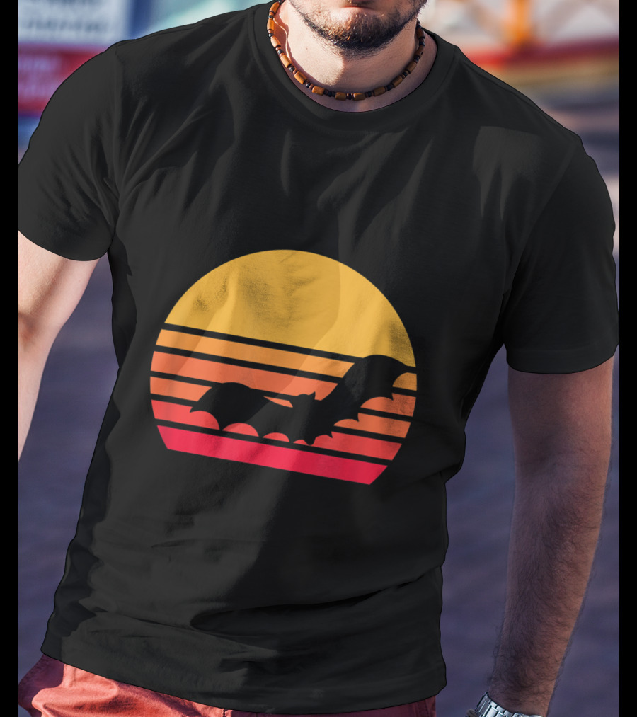 Vintage Sunset Halloween Bat Vampire T-Shirt