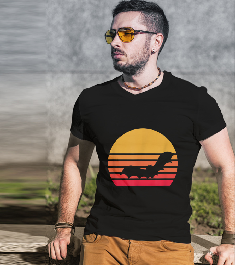 Vintage Sunset Halloween Bat Vampire T-Shirt