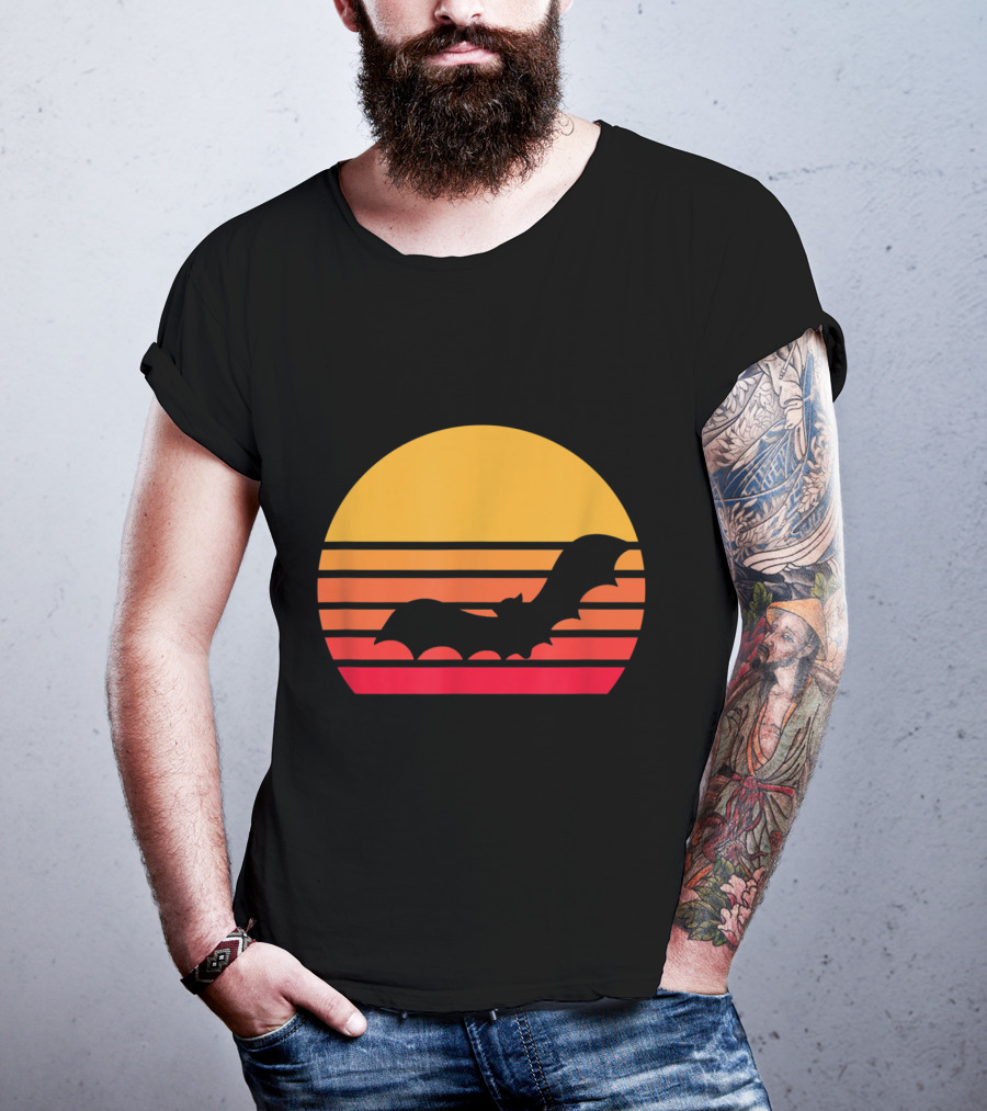 Vintage Sunset Halloween Bat Vampire T-Shirt