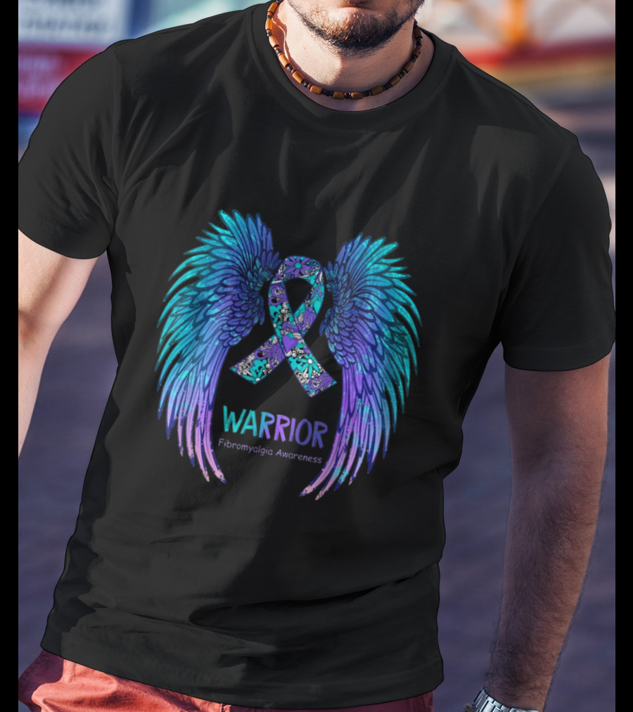 Warrior Angel Wings Fibromyalgia Awareness T-Shirt