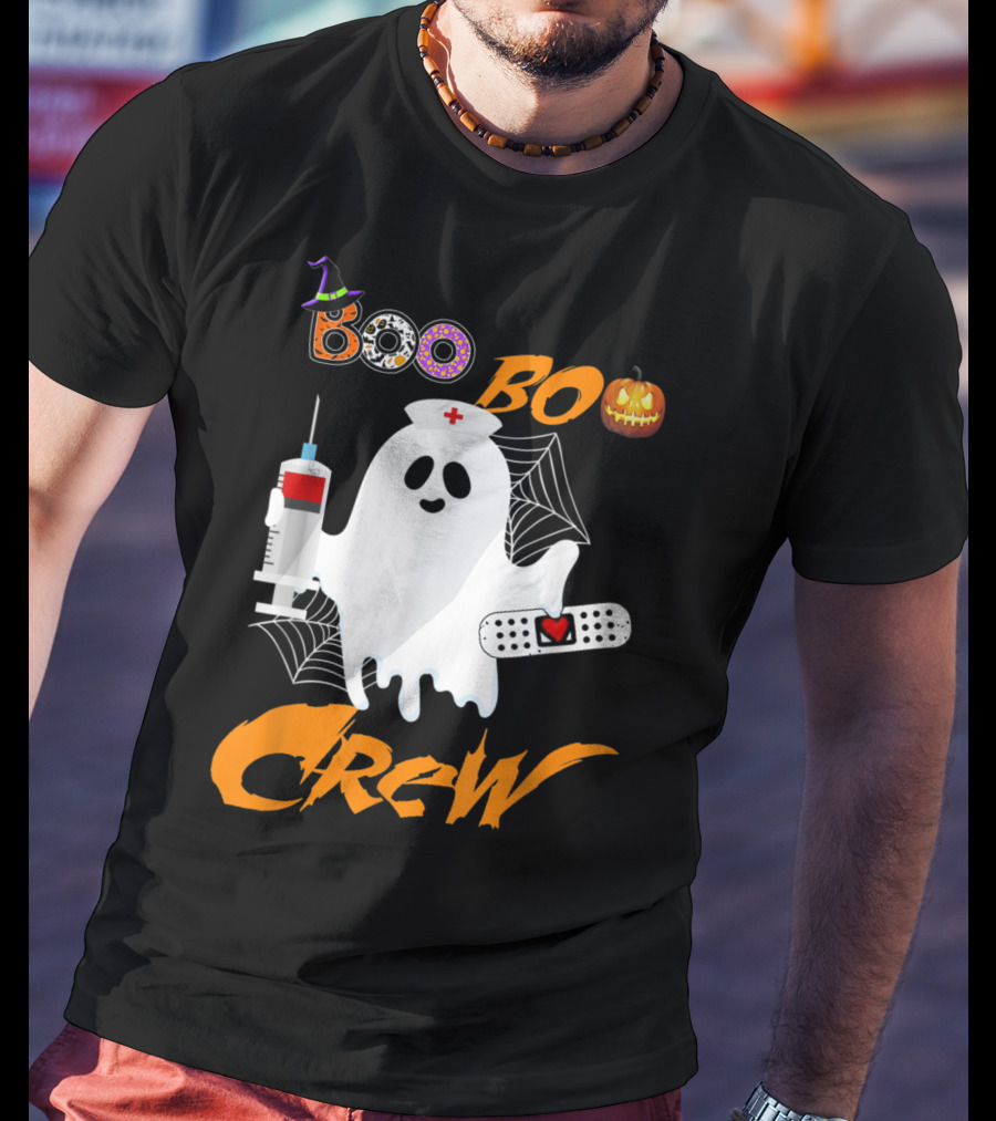 Boo Boo Crew Nurse Ghost Funny Halloween Costume With Syringe And Spider Webs T-Shirt
