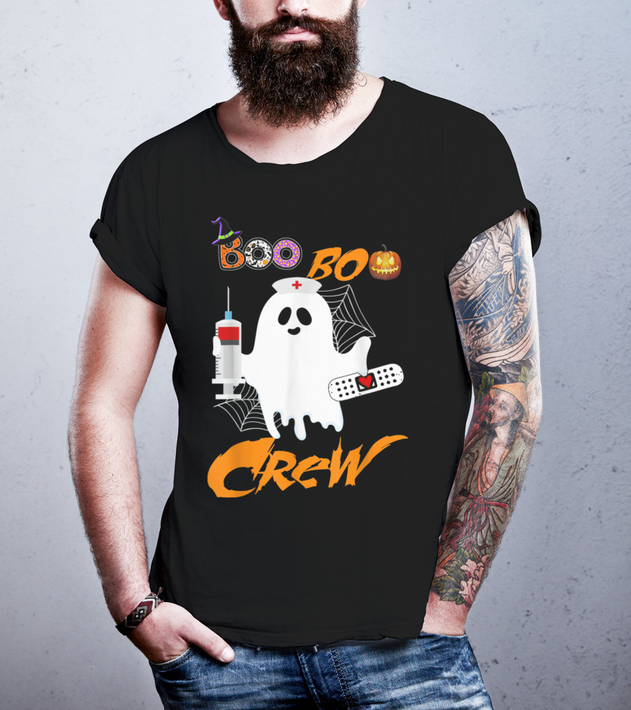 Boo Boo Crew Nurse Ghost Funny Halloween Costume With Syringe And Spider Webs T-Shirt