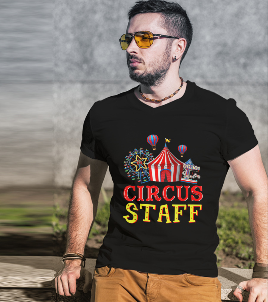 Circus Staff Event Carnival Tent Ferris Wheel Carousel Balloons T-Shirt