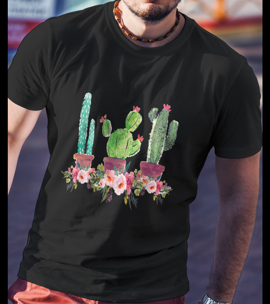 Cute Blooming Cacti Succulents Lover With Flowers T-Shirt