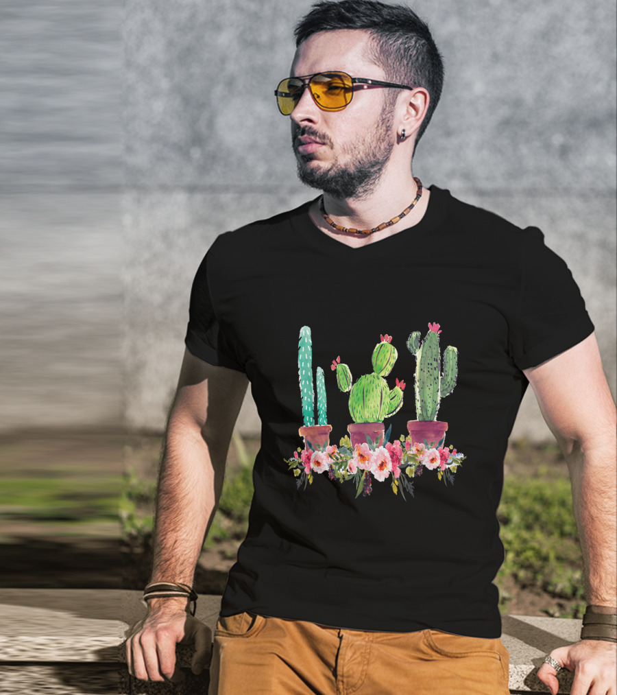 Cute Blooming Cacti Succulents Lover With Flowers T-Shirt