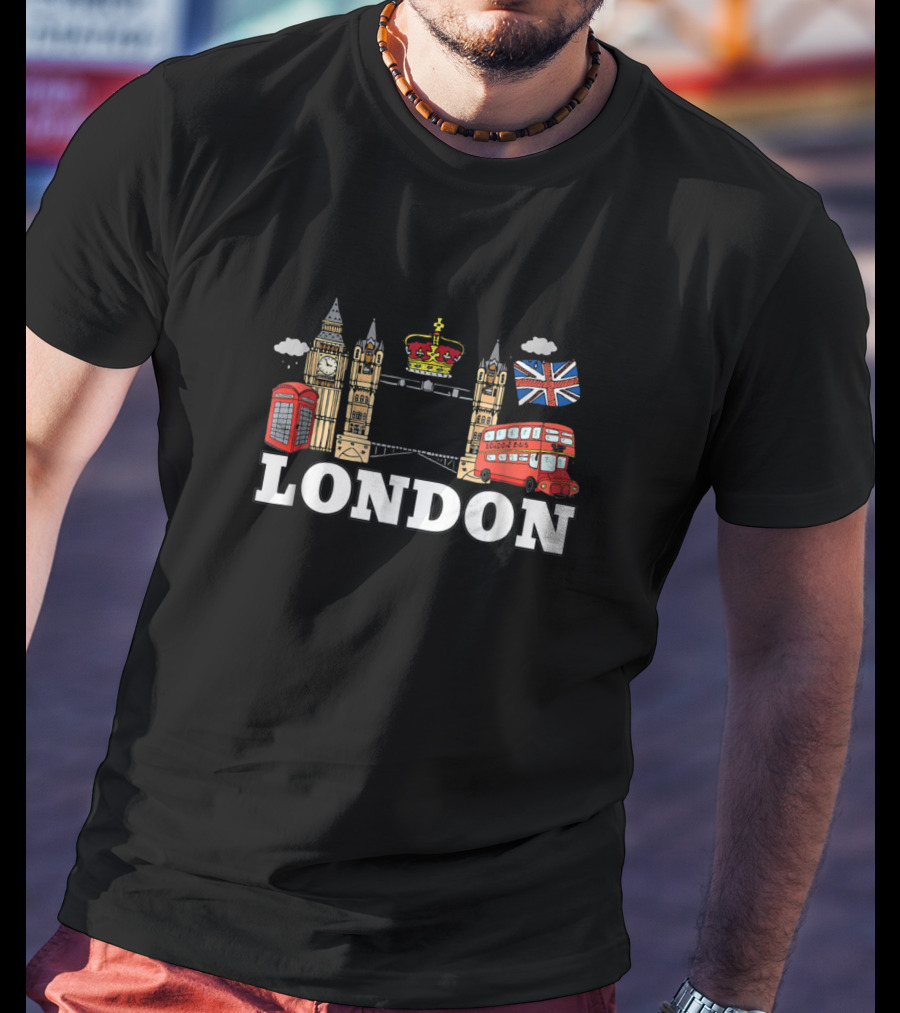 London Big Ben Tower Bridge British Icons Union Jack Double Decker Bus T-Shirt