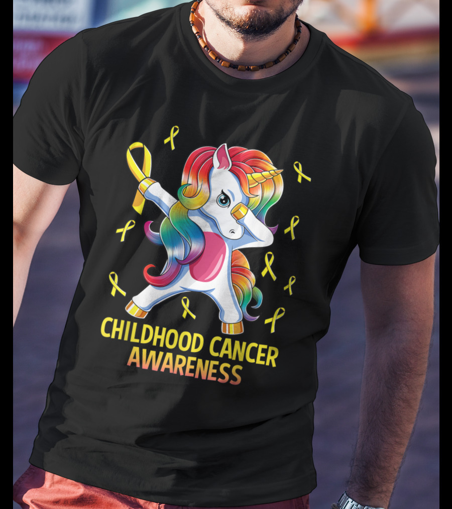 Dabbing Unicorn Childhood Cancer Awareness Ribbons T-Shirt