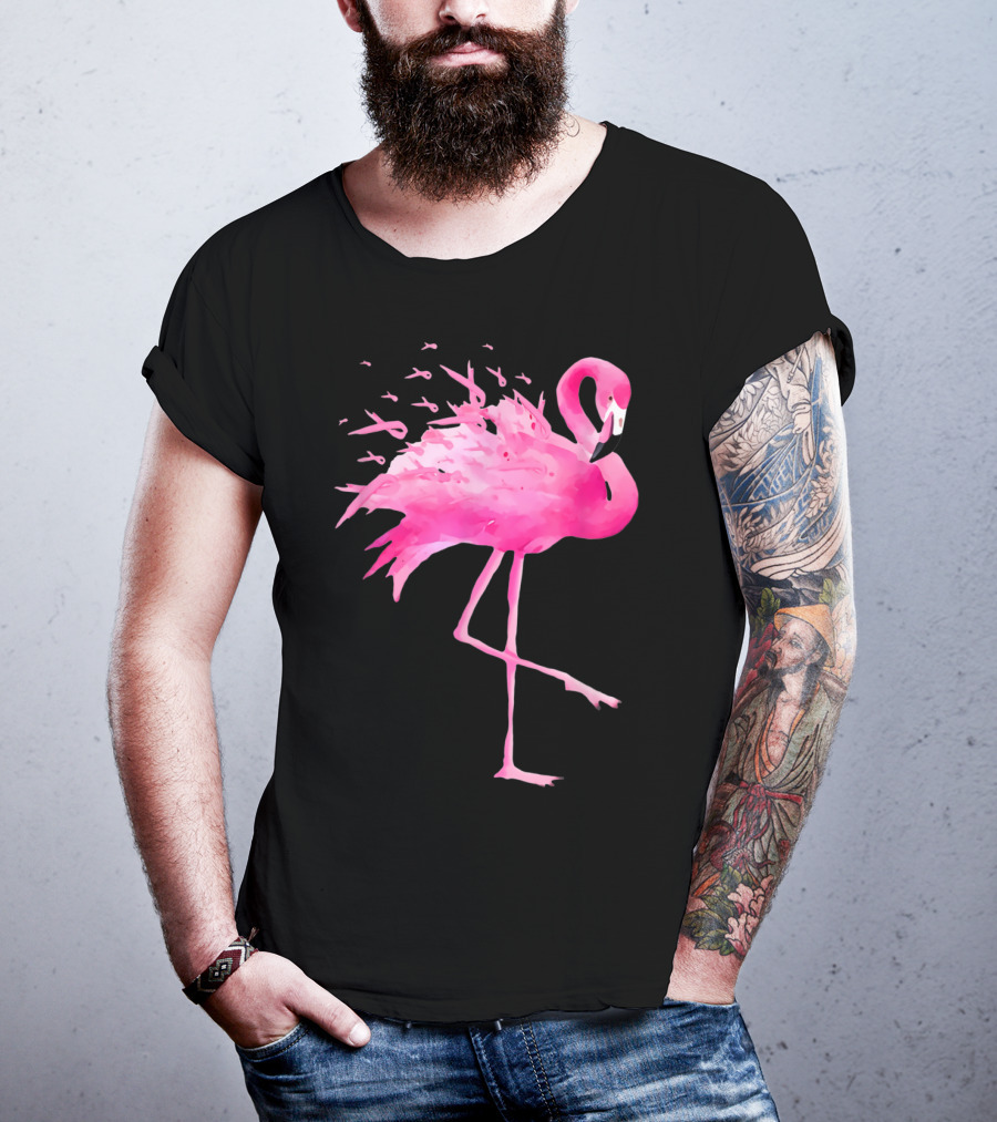 Flamingo Breast Cancer Awareness Pink Ribbon Funny October T-Shirt