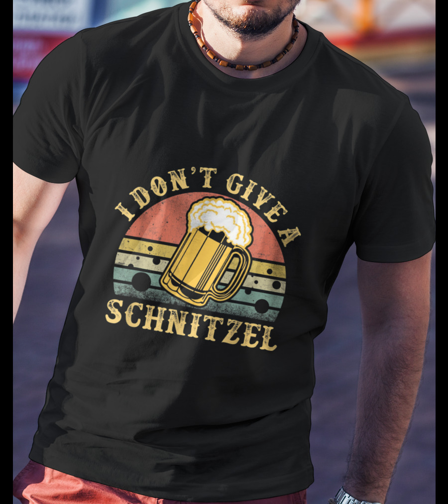 I Don't Give A Schnitzel Oktoberfest German Beer Mug Retro Sunset T-Shirt