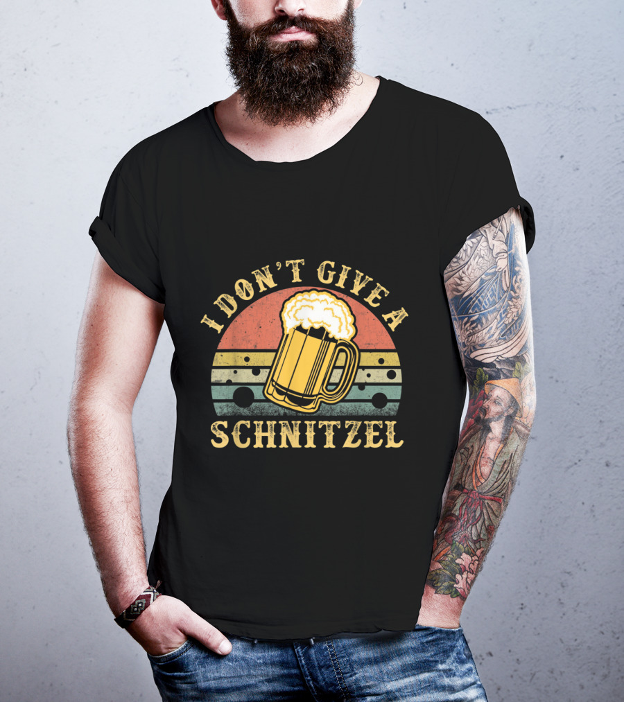 I Don't Give A Schnitzel Oktoberfest German Beer Mug Retro Sunset T-Shirt