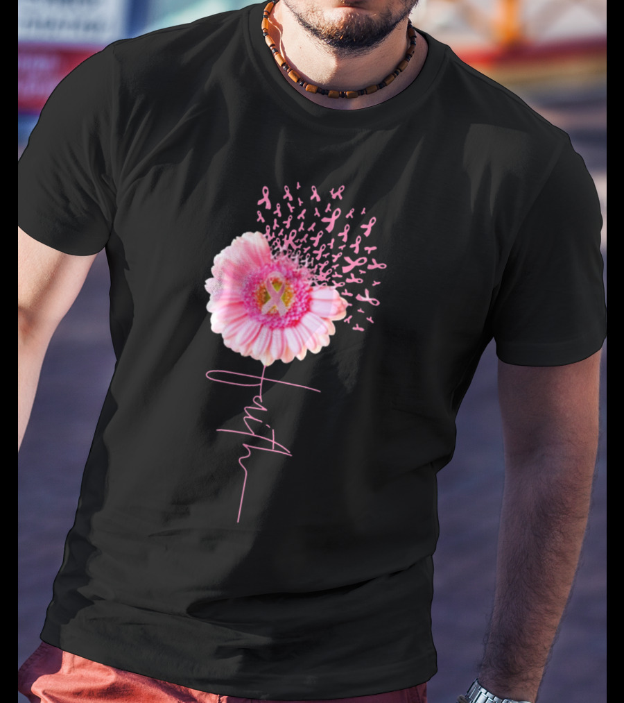 Faith Pink Ribbon Daisy Breast Cancer Awareness T-Shirt