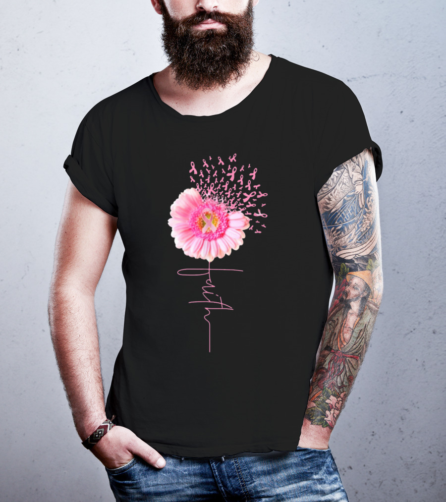 Faith Pink Ribbon Daisy Breast Cancer Awareness T-Shirt