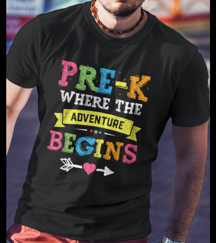 Pre K Where The Adventure Begins Back To School Teacher Arrow Heart Stars T-Shirt