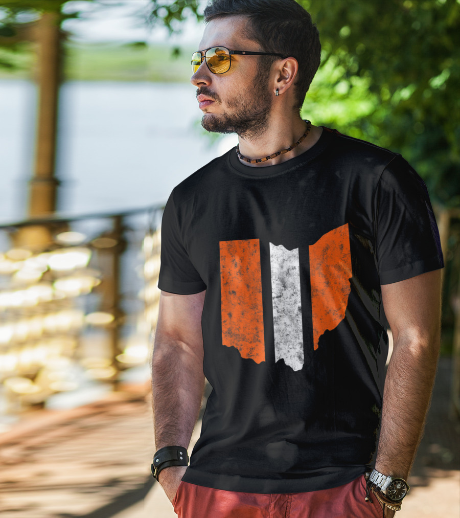 Ohio Cleveland Football Stripe Fan Map T-Shirt