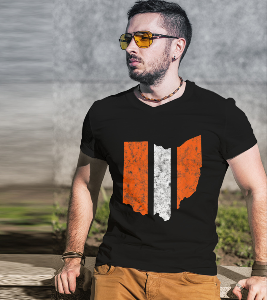 Ohio Cleveland Football Stripe Fan Map T-Shirt