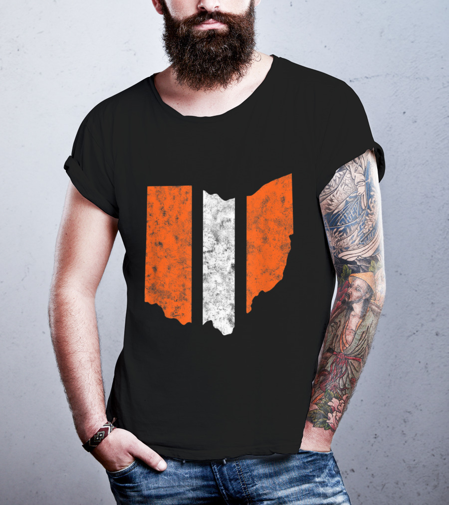 Ohio Cleveland Football Stripe Fan Map T-Shirt