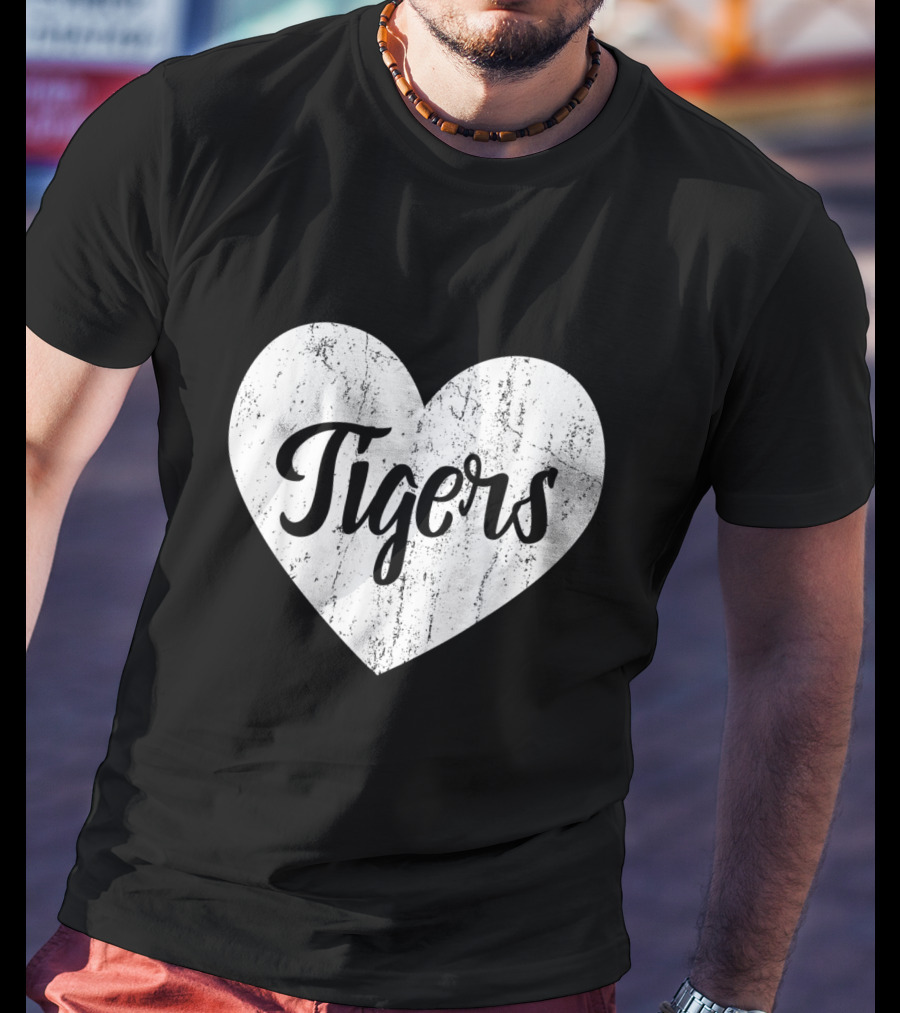 Tigers School Team Spirit Cute Heart Mascot Fan T-Shirt
