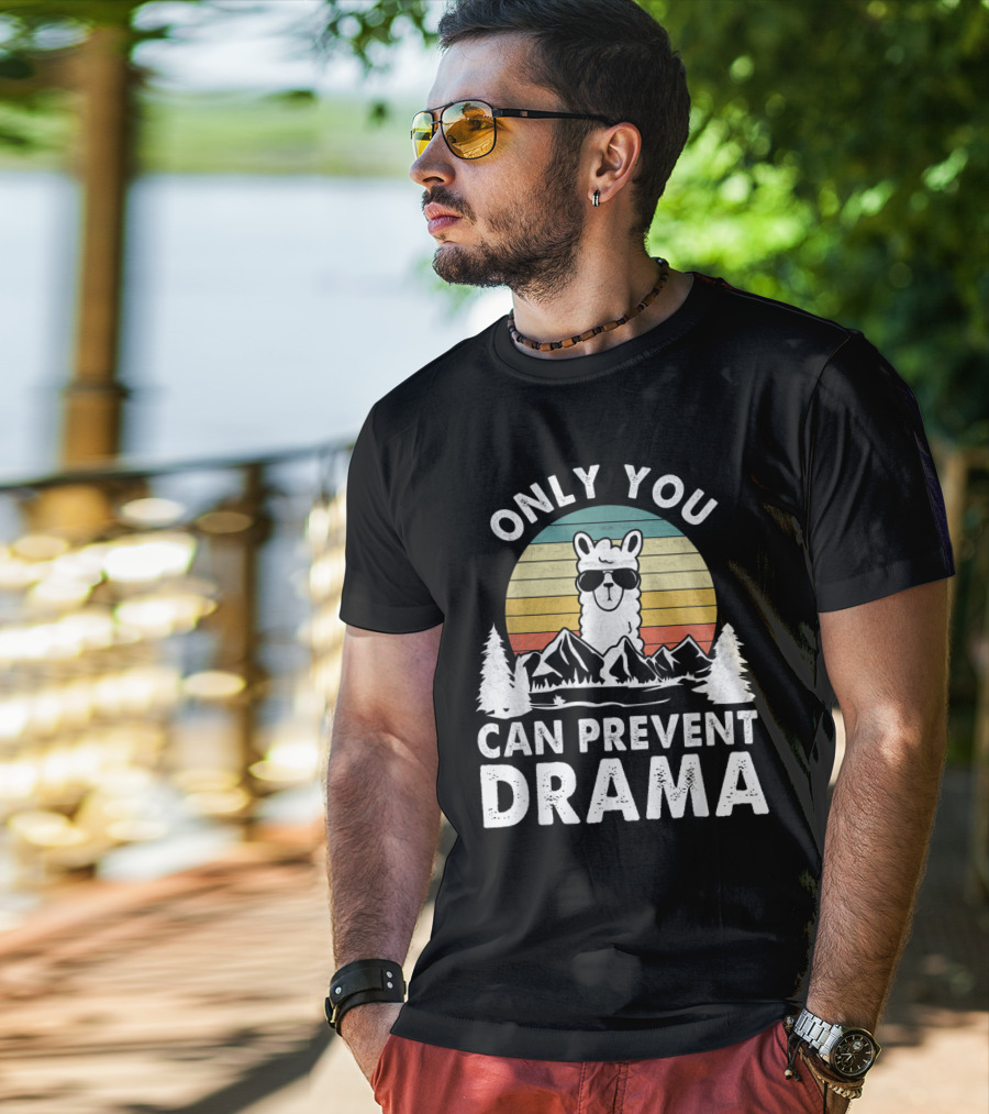 Only You Can Prevent Drama Vintage Llama Nature Camping Retro Mountains T-Shirt