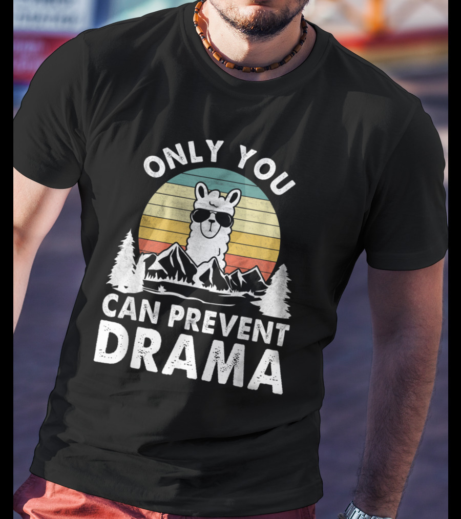 Only You Can Prevent Drama Vintage Llama Nature Camping Retro Mountains T-Shirt