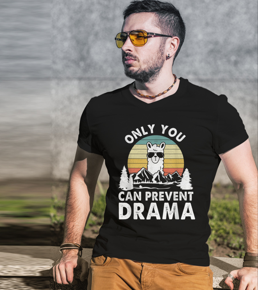 Only You Can Prevent Drama Vintage Llama Nature Camping Retro Mountains T-Shirt