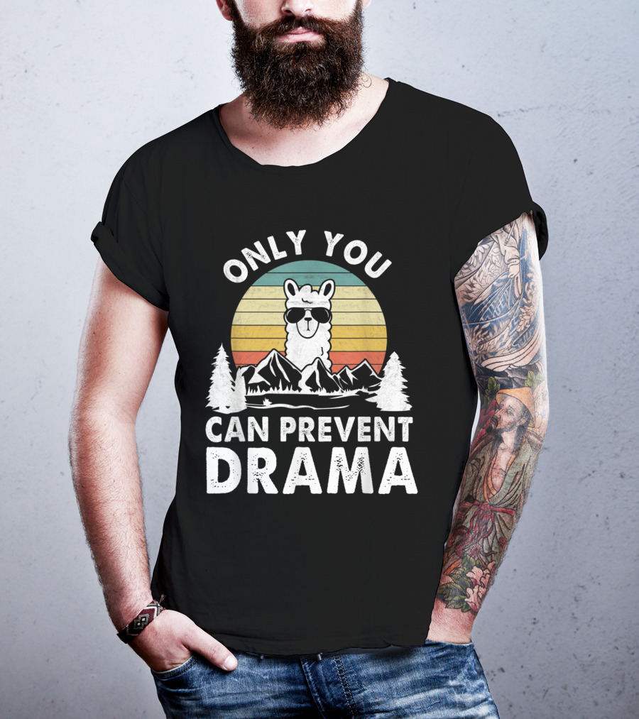 Only You Can Prevent Drama Vintage Llama Nature Camping Retro Mountains T-Shirt