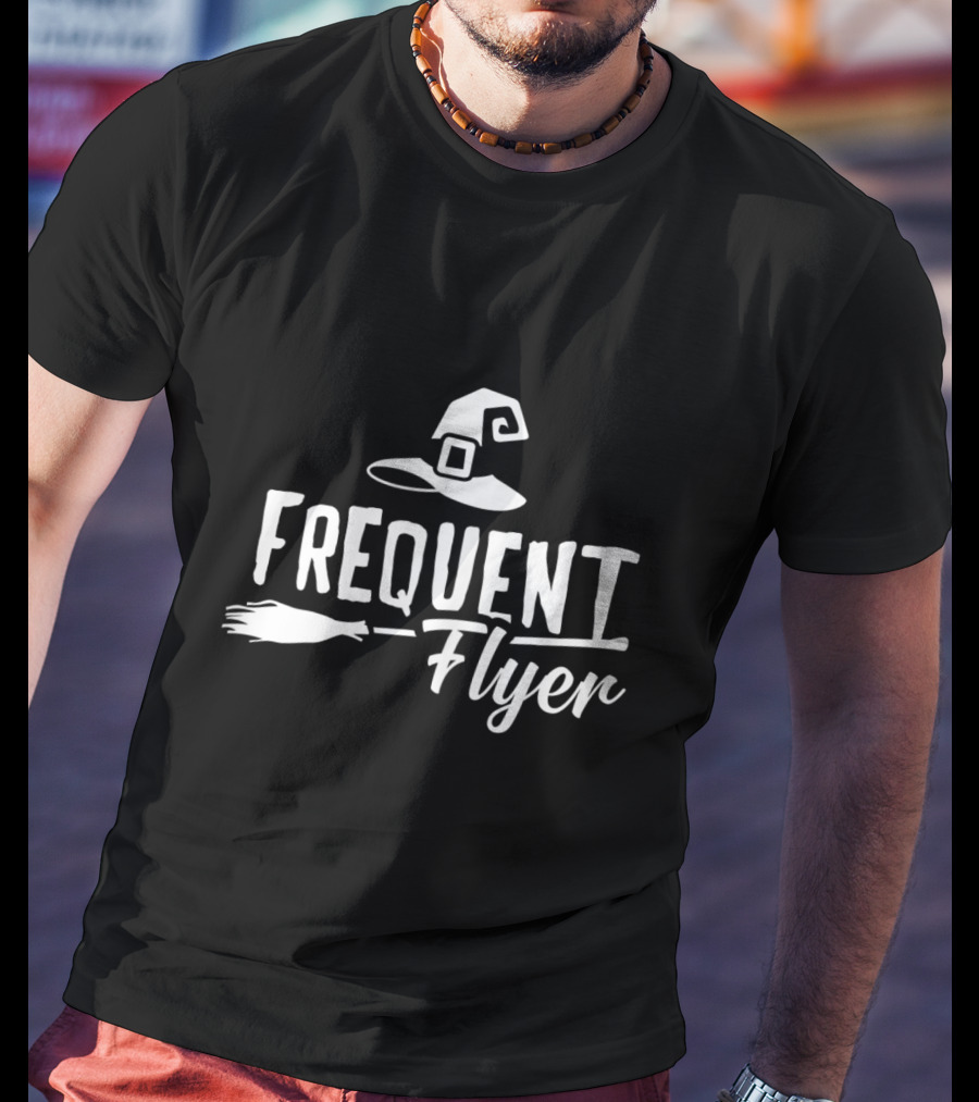 Frequent Flyer Witch Hat Broomstick Halloween Party T-Shirt