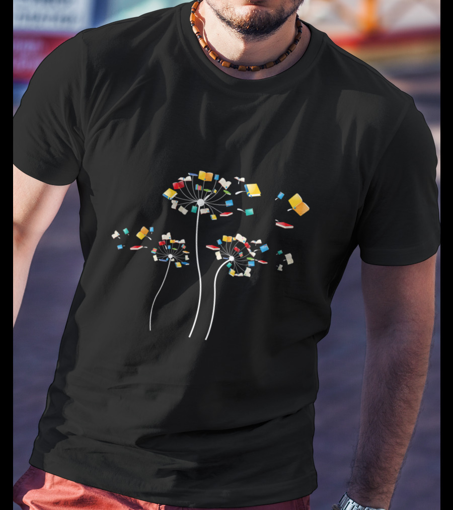 Floral Dandelion Books Fly Reading Fan T-Shirt