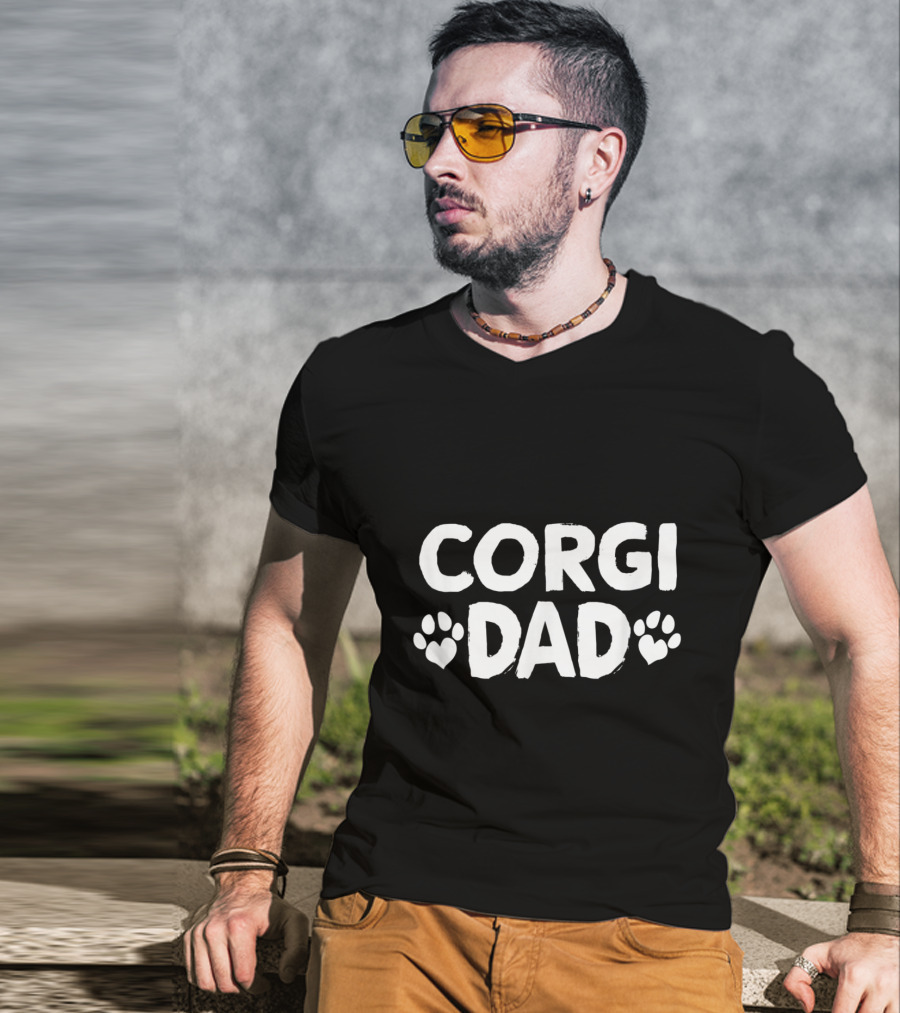 Corgi Dad Paw Print Heart T-Shirt