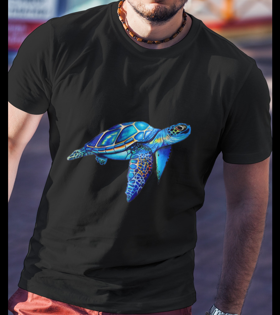 Cute Watercolor Blue Sea Turtle Hawaiian Honu Image T-Shirt