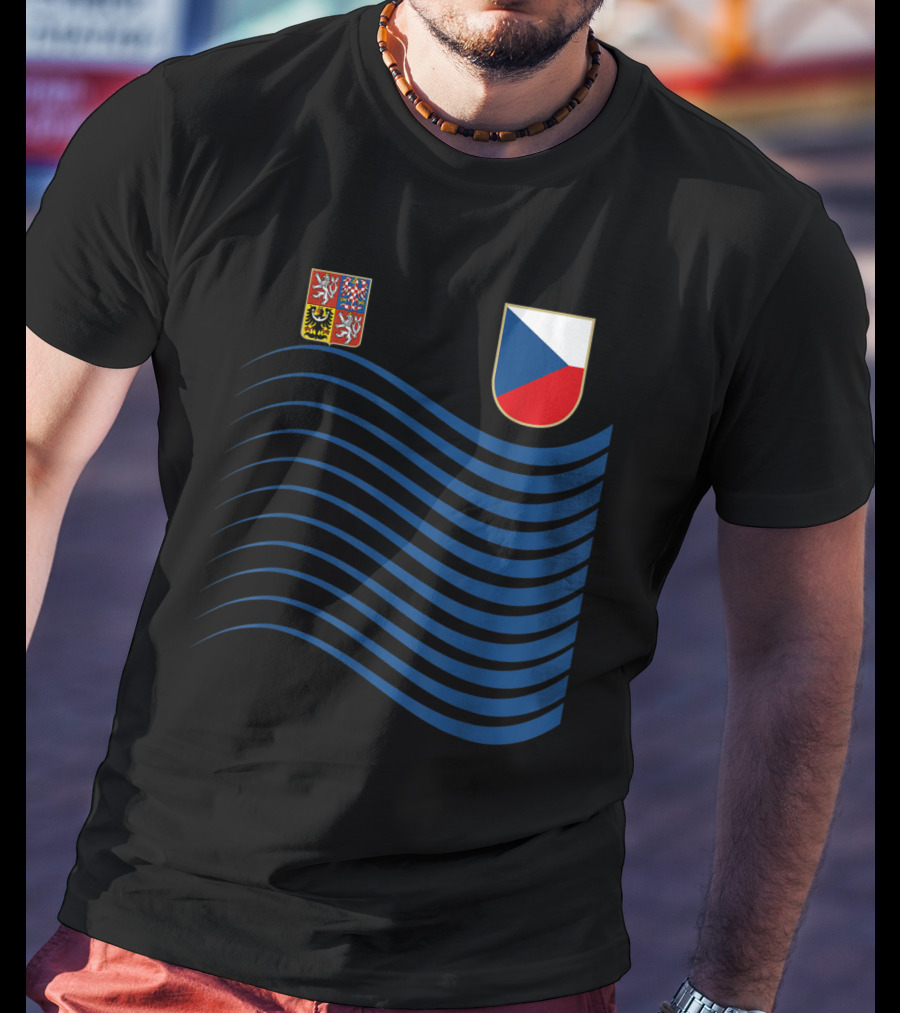 Czech Republic Soccer Jersey Czech Flag Coat Of Arms Waves Basketball T-Shirt