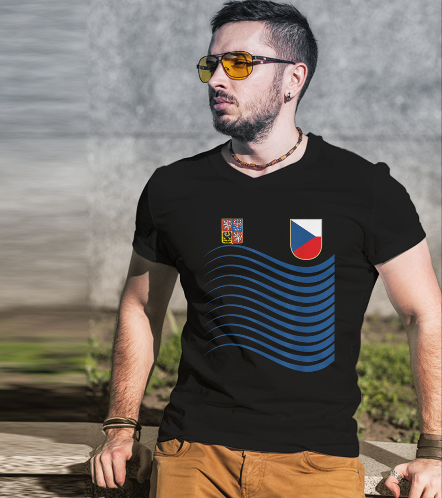 Czech Republic Soccer Jersey Czech Flag Coat Of Arms Waves Basketball T-Shirt