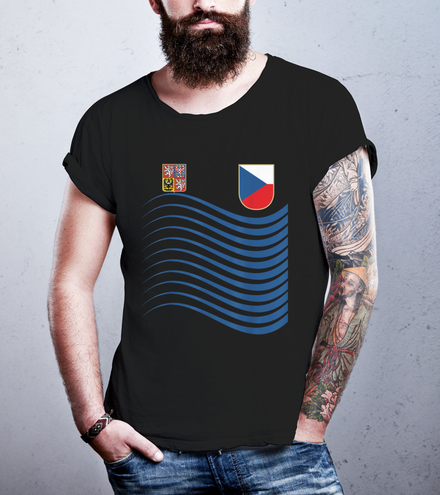 Czech Republic Soccer Jersey Czech Flag Coat Of Arms Waves Basketball T-Shirt