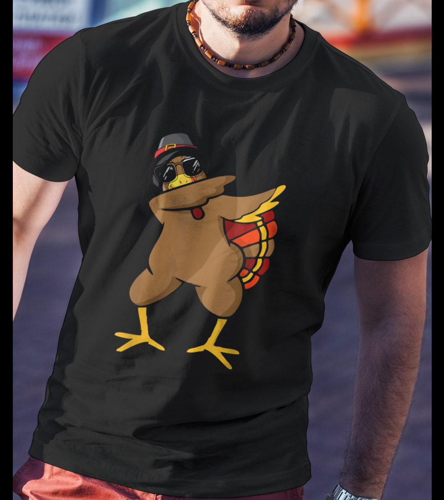 Dabbing Turkey With Pilgrim Hat And Sunglasses Thanksgiving Humor T-Shirt
