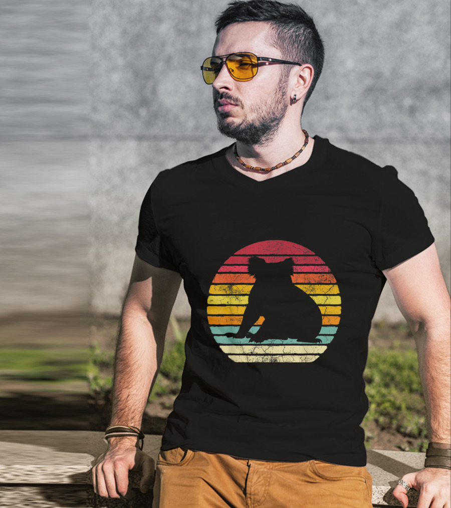 Koala Bear Retro Vintage 70's 80's Stripes Silhouette Circle T-Shirt