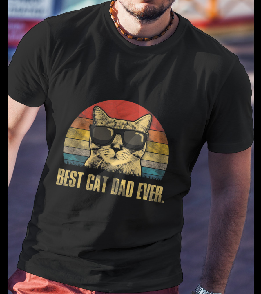 Best Cat Dad Ever Retro Cat With Sunglasses T-Shirt