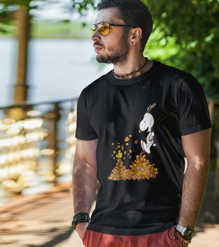Funny Snoopy Jumping Into Leaves Peanuts Charlie Brown T-Shirt